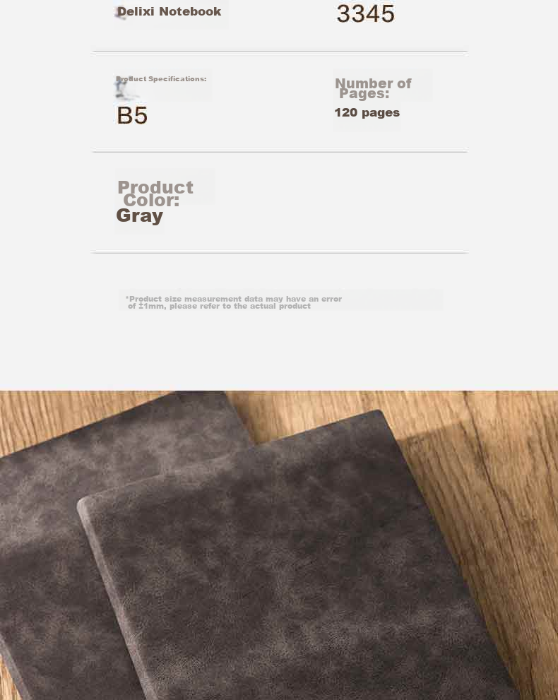 Deli Customizable Fashion Leather Notebook, Business Notepad, Sheepskin Journal, Meeting Record Book, 16K/120 Sheets, Gray, Single Pack, 3345 15