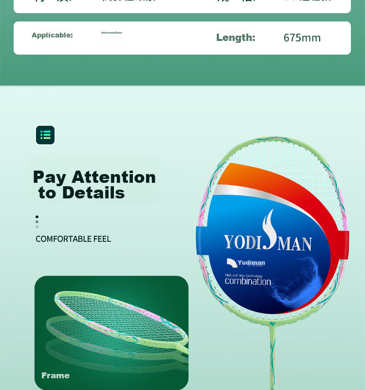 Yodiman Badminton Racket, Full Carbon Ultra-Light 8U Training Racket, Single Racket in Fresh Green (Pre-Strung 25 Lbs) 15
