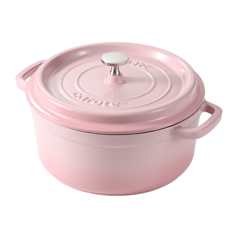 CaROTE Enamel Cast Iron Pot, Stew Pot, Braising Pot for Home Use, Gift, Soup Pot, Non-Stick Pot, 22cm Cherry Blossom Pink
