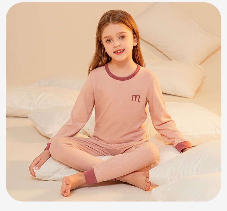 YING BO LUN Thermal Wool Heating Boys and Girls Long Johns Set Autumn Clothes Round Neck Pajamas 81117 Purple Size 110 8