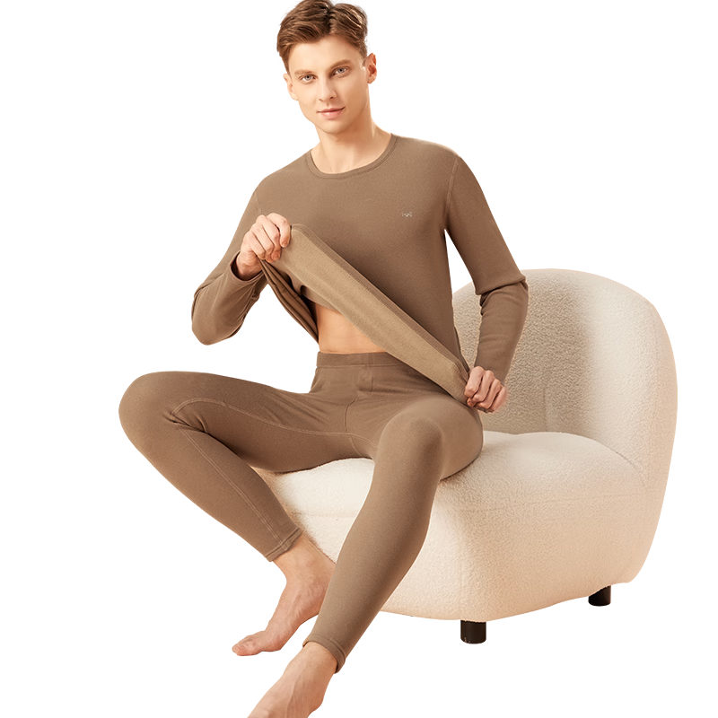 MiiOW [Cashmere Protein] Men's Thermal Underwear, Fleece-Lined And Thickened Autumn Top And Bottom, Men's Thermal Underwear Set, Base Layer for Me