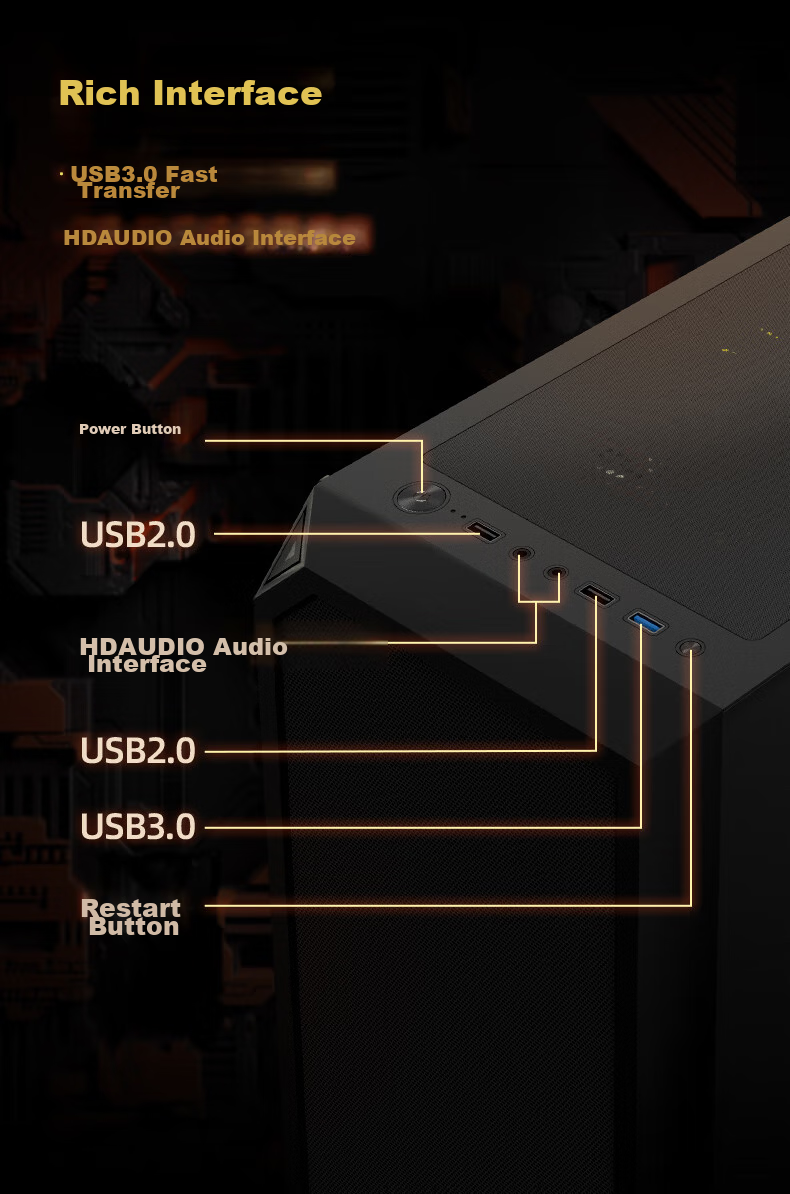 Golden Field Jianyu Qingyao NANO Wide-Body Desktop Computer Case, Cooling Grid Panel, ATX Motherboard/8 Fan Positions/Compatible with 240mm Water Cooling/Glass Quick-Release Desig 10