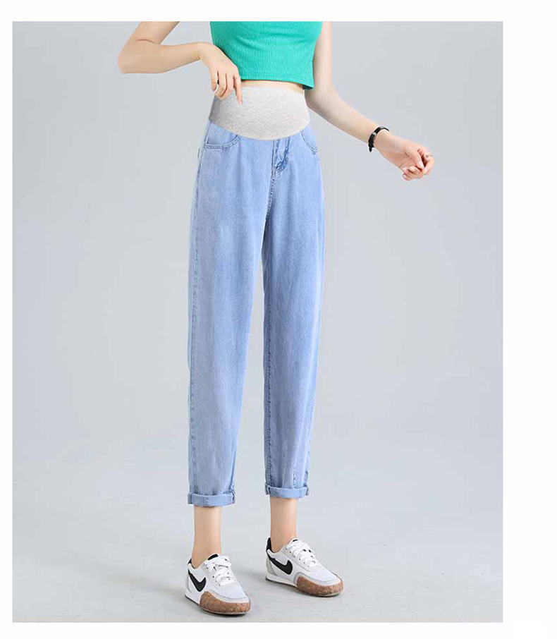 JOYNCLEON Maternity Summer Thin Denim Pants Nine-Point Casual Dad Jeans Light Blue L Jyk176496 10