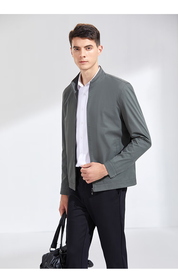 Andongniao [100% Cotton] Men's Spring And Autumn Business Jacket, Casual Versatile Jacket, Lightweight Coat, Simple Stand-Up Collar, Business Style 13