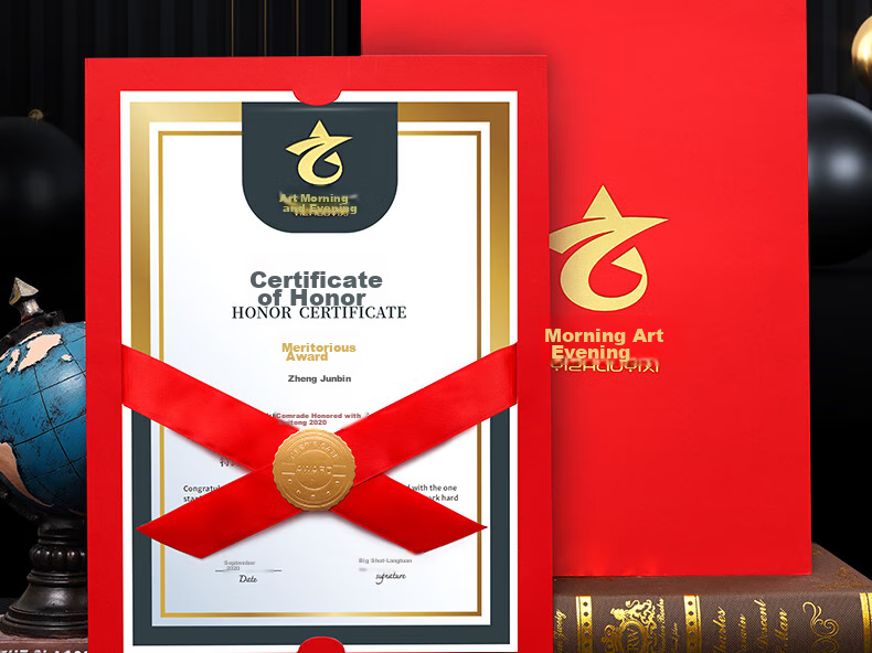 Weiji A4 Horizontal Ribbon Knot Honor Certificate, Appointment Letter, Graduation Certificate Cover, Customized European-Style Certificate, Award Certificate, Document Frame, Certificate Set, Wine Red, 406H-WRD/5 5