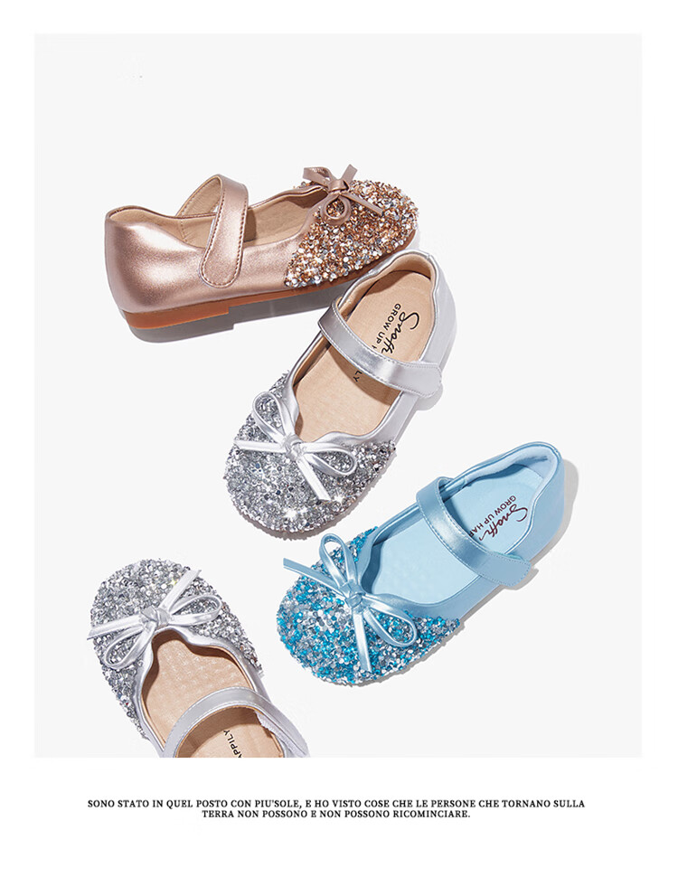 Snoffy Girls' Leather Shoes, Spring Children's Crystal Shoes, Shiny Diamond Princess Shoes, Comfortable Soft-Soled Flats for Little Girls, Moonlight Silver, Size 28 3