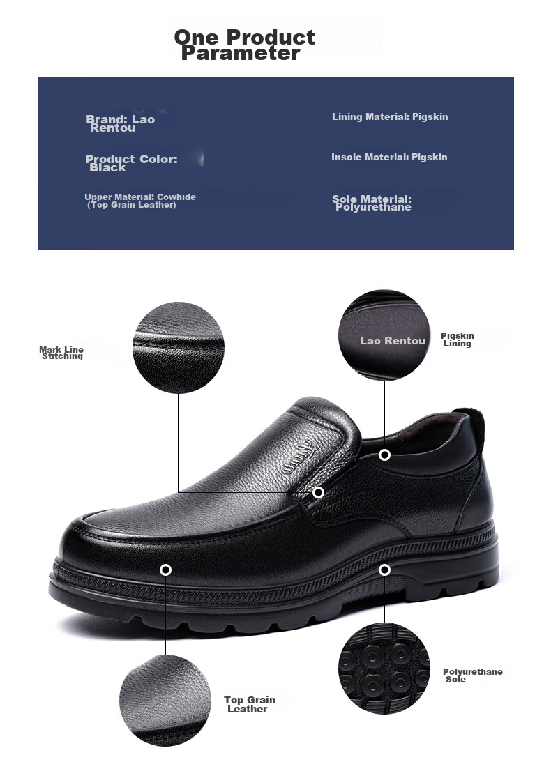 LAORENTOU Men's Leather Shoes, Business Casual Shoes, Top-Grain Cowhide Slip-Ons, Non-Slip Round Toe Dad Shoes, 260278 Black 38 4