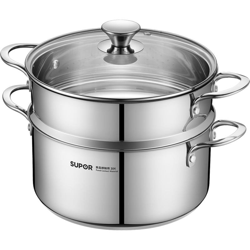 SUPOR Steaming And Cooking Multi-Purpose Soup Pot, 24cm Double-Layer Steamer Pot, Compatible with Gas Stove And Induction Cooker, EZ24SAS02