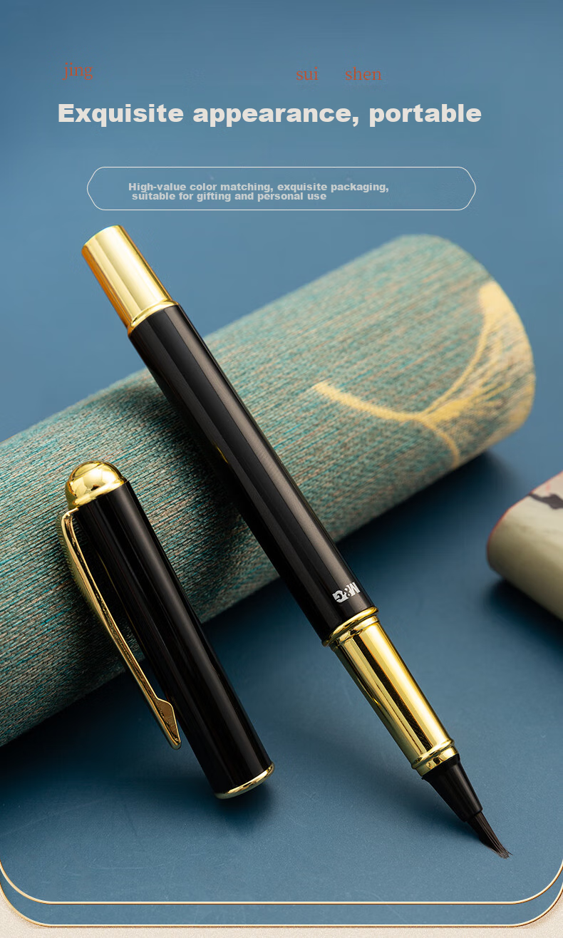 M&G Fountain Pen-Style Brush Pen, Soft Brush Calligraphy Practice Pen with Refillable Ink And Replaceable Cartridge, Beginner Student Writing Practice Gift with Ink Reservoir, Birthday Present AWBY9005 4