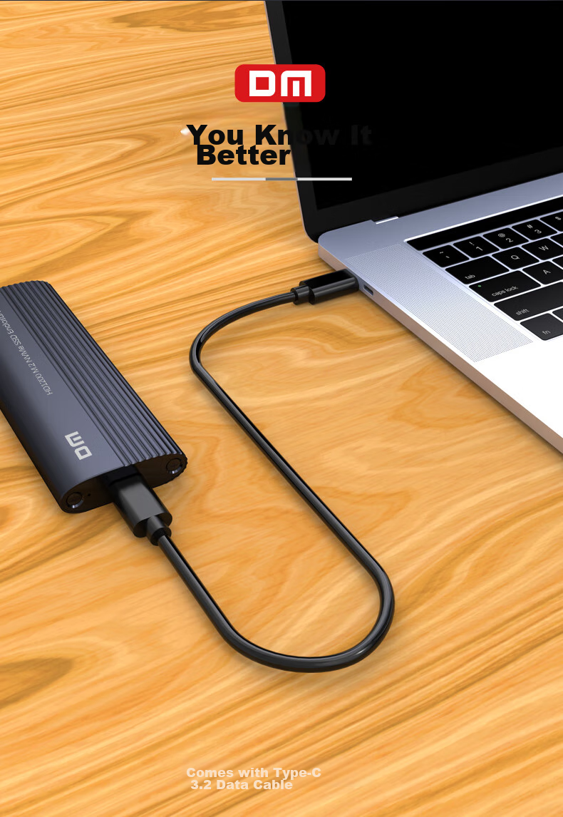 DM M.2 NVMe External Hard Drive Enclosure, Type-C 3.2 Interface, SSD Solid State Drive, Laptop M2 External Aluminum Alloy Enclosure, HD1200 6