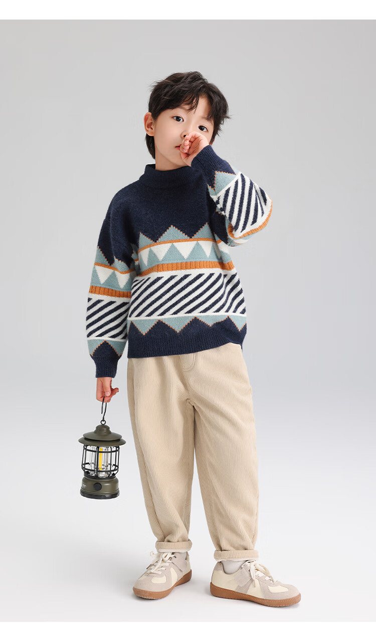 Zuoxi Boys' Sweater, Children's Thickened Autumn And Winter 2025 New Style, Boys' Knitted Sweater, Winter Pullover, Navy Blue, Size 160 13