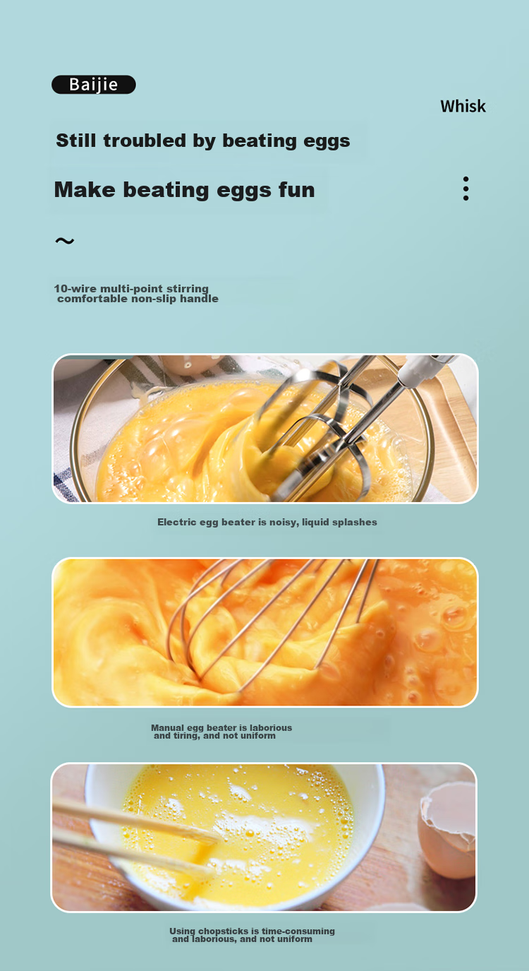 BJ Handheld Semi-Automatic Egg Beater, Baby Food Tool, Corn And Egg Tart Stainless Steel Cream Whisk 2