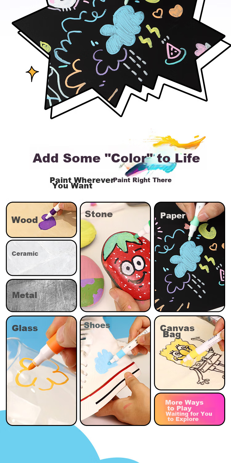 MIYA Acrylic Markers, 12 Colors, Waterproof, Quick-Drying, Large Capacity, Single-Tip, Wear-Resistant, for Art Students And Children, Hand-Drawn, Graffiti, Art Sketching, Watercolor Pens, Art Educatio 2