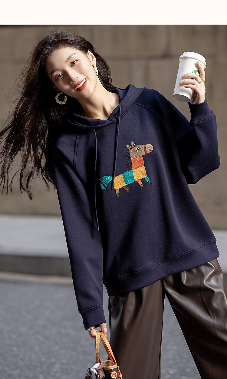 DME "Fresh Clothes and Angry Horses" Embroidered Hoodie, Spring and Autumn Age-Reducing Weapon, Soft 350G Air Layer Hooded Top 16