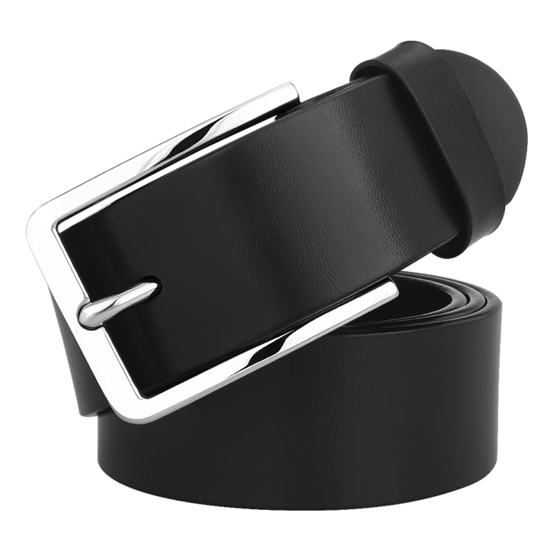 Cattlesboss Men's Pin Buckle Stainless Steel Belt with Top-Grain Leather, 3080 Gift, Elegant Black, 110cm