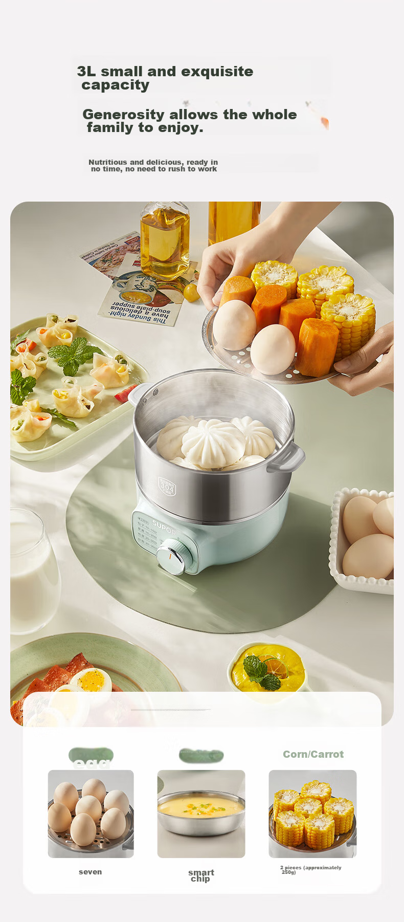SUPOR Egg Cooker, Small Electric Steamer, Multifunctional Household Non-Coated Stainless Steel Egg Steamer, Egg Cooking Wonder, Can Be Timed And Auto Shut-Off, Z16YK858 Randomly Shipped 3