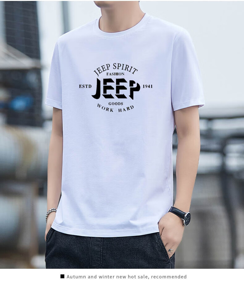 JEEP SPIRIT Men's Short-Sleeve T-Shirt, Summer Half-Sleeve Top, Pure Cotton Sports Round Neck Casual Trendy, Black, L 14