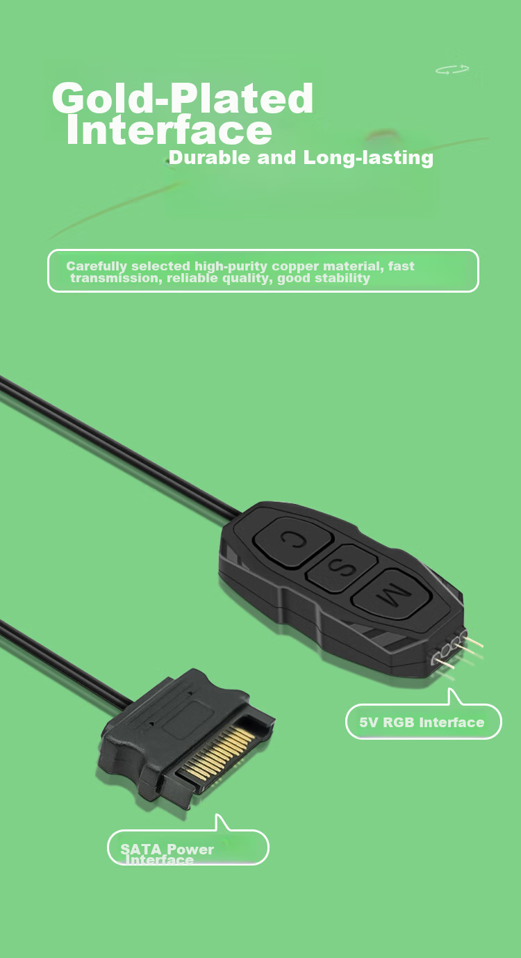 KELEPU Case Fan 5V 3-Pin ARGB Controller, Lighting Hub for Desktop Computer, SATA Power Adapter Cable, 5V 3-Pin ARGB Controller 5