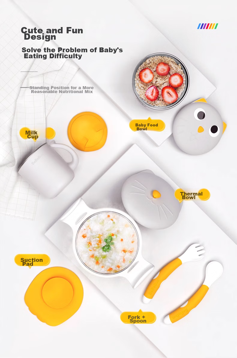 Bebebus Baby Food Bowl, Children's Water-Filled Insulated Bowl with Suction Cup, Detachable And Washable Full-Body Water Cup Tableware Set of 6 Pieces Gift Box 7