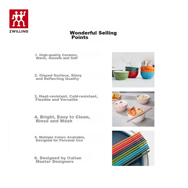 ZWILLING Ceramic Bowl Set, Home Soup And Noodle Bowls, Non-Slip Multipurpose Bowls, Household Tableware Set, Rainbow Bowl Set, 6 Pieces