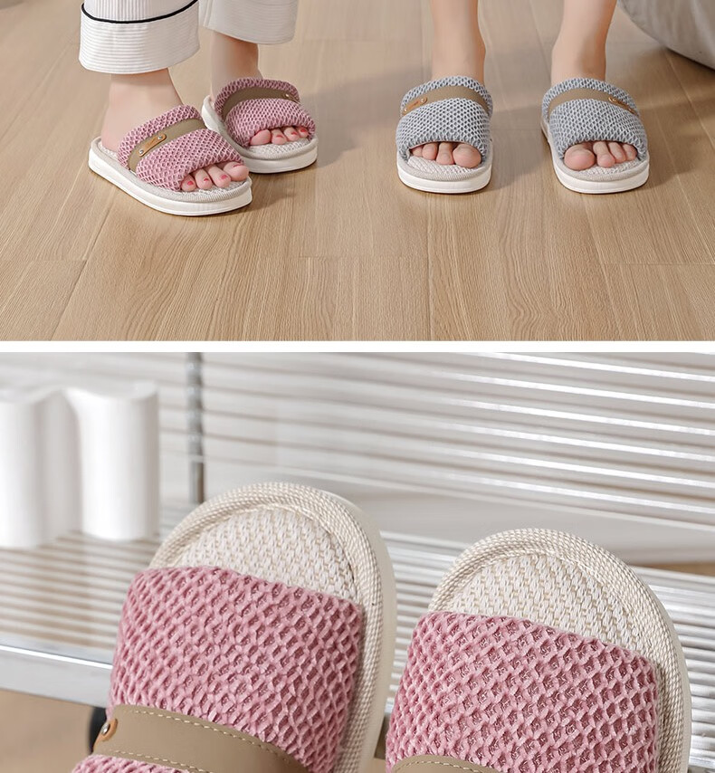 Huili Linen Slippers for Men And Women, Sweat-Absorbing And Breathable Home Shoes, Indoor All-Season Floor Slippers HL0215 Pink Size 40-41 15