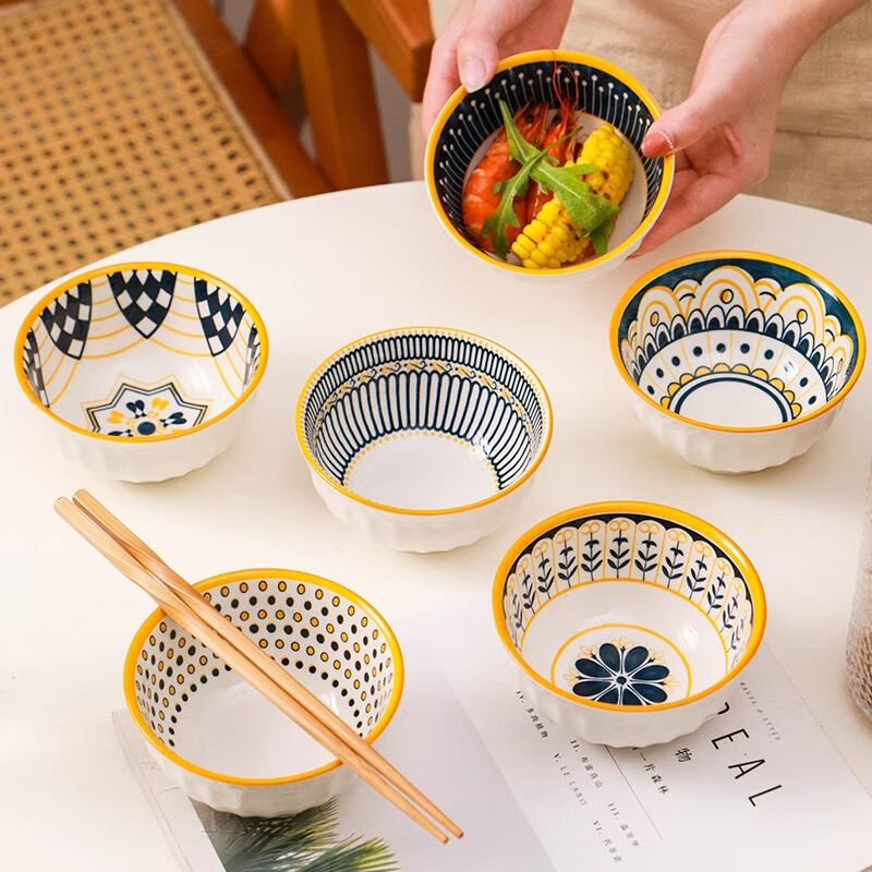 Набор керамических пиал для риса CERAMICS, японский стиль, 6 штук, 4.5 дюйма, подарочная упаковка