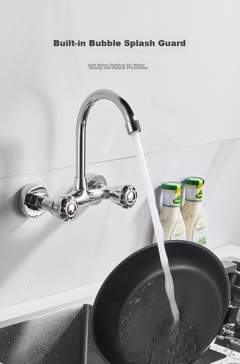 HSPA Kitchen Wall-Mounted Faucet, All-Copper Body, Double Hot And Cold Handles, Dual Control Sink Faucet HS-5017 5
