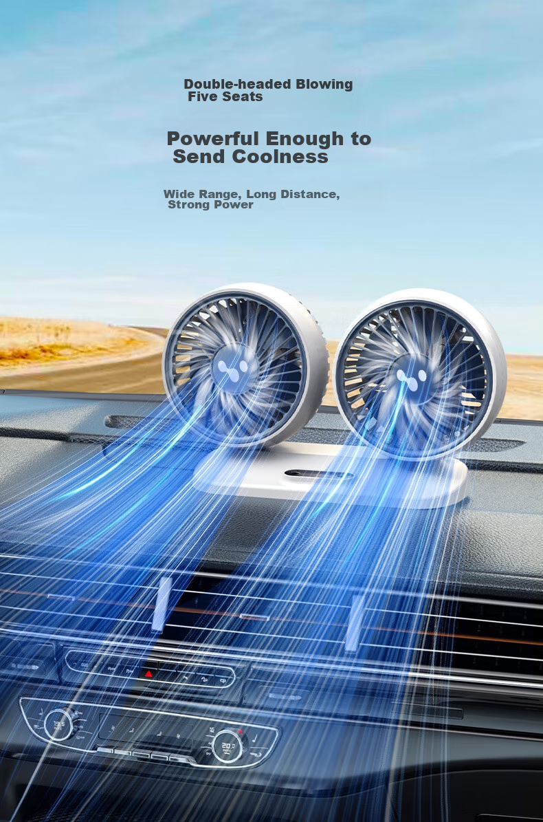 Dijialun Car Fan, 24V for Trucks, 12V Cooling, Small Bread Car, USB Interface, Powerful Dual-Head Electric Fa 5