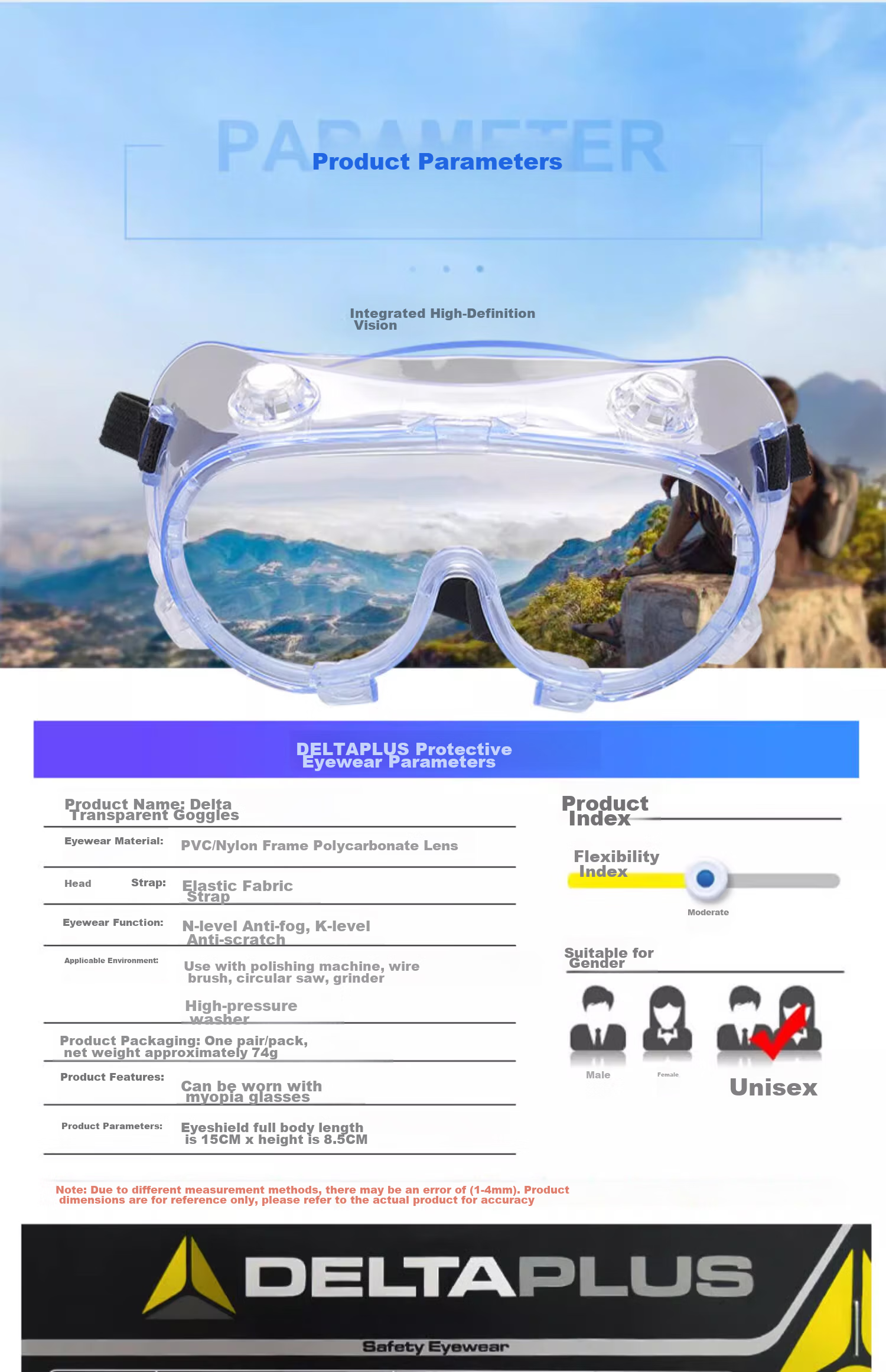 DELTA PLUS Goggles, Impact-Resistant, Anti-Fog, Windproof, Sandproof, Labor Protection, Splash-Proof, Dust-Proof, High-Definition Industrial Grinding Cutting Cycling Protective Glasses, 101146 Goggles (1 Pair) 11