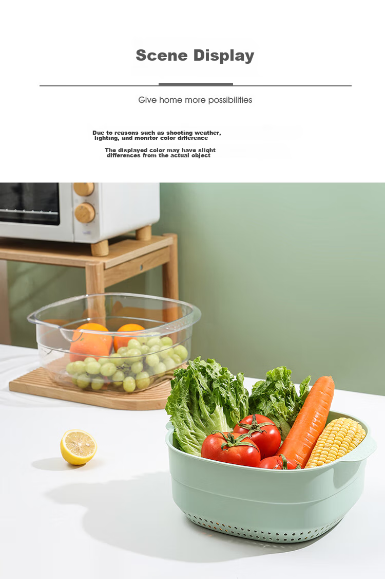 MAXCOOK Vegetable Washing Basket Draining Basket Plastic Double-Layer Vegetable Washing Basin Colander Strainer Basket 1 Basin 1 Strainer Dahong MCPJ3972 12