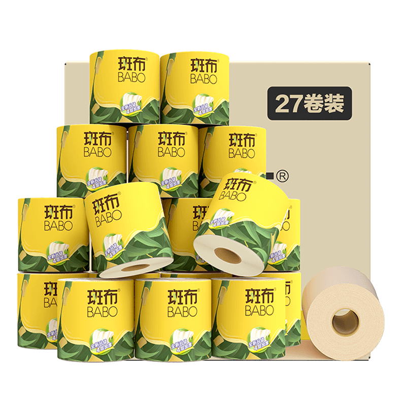 Banbu Core Roll Toilet Paper, 4-Ply, 125g*27 Rolls, Virgin Bamboo Pulp, Embossed, Tissue Paper, Facial Tissues, Whole Box