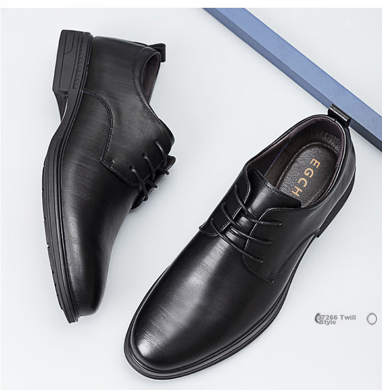 EGCHI Men's Leather Shoes, Business Formal Dress British Style Commuter Shoes, 1618 Black (Height-Increasing Version), Size 44 31