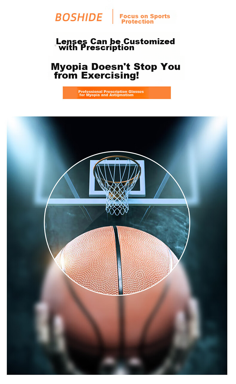 Boshide Basketball Glasses, Nearsighted Glasses, Sports Goggles for Men And Women, Can Be Fitted with Prescription Lenses, Black, No Prescriptio 9
