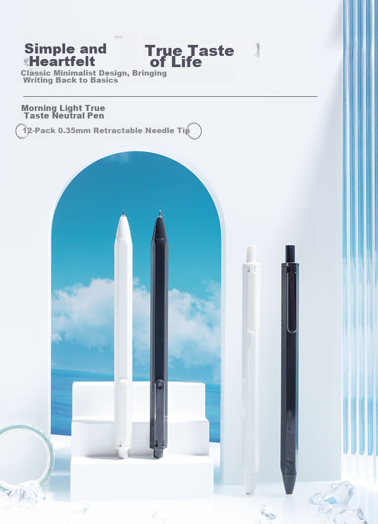 M&G 0.35mm Black Gel Pen, Retractable Full Needle Tube Signing Pen, Benwei Series Ink Pen AGP83007A, 6 Pieces 1