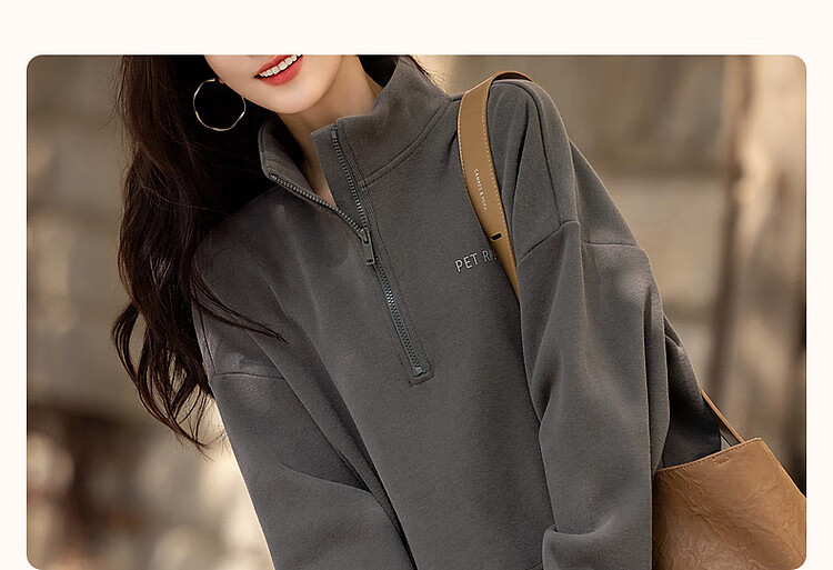 Dme [Smart Relaxation] Winter Minimalist Cloud Texture Cotton Letter Silicone Print Fashionable Stand Collar Zipper Sweatshirt for Women 4