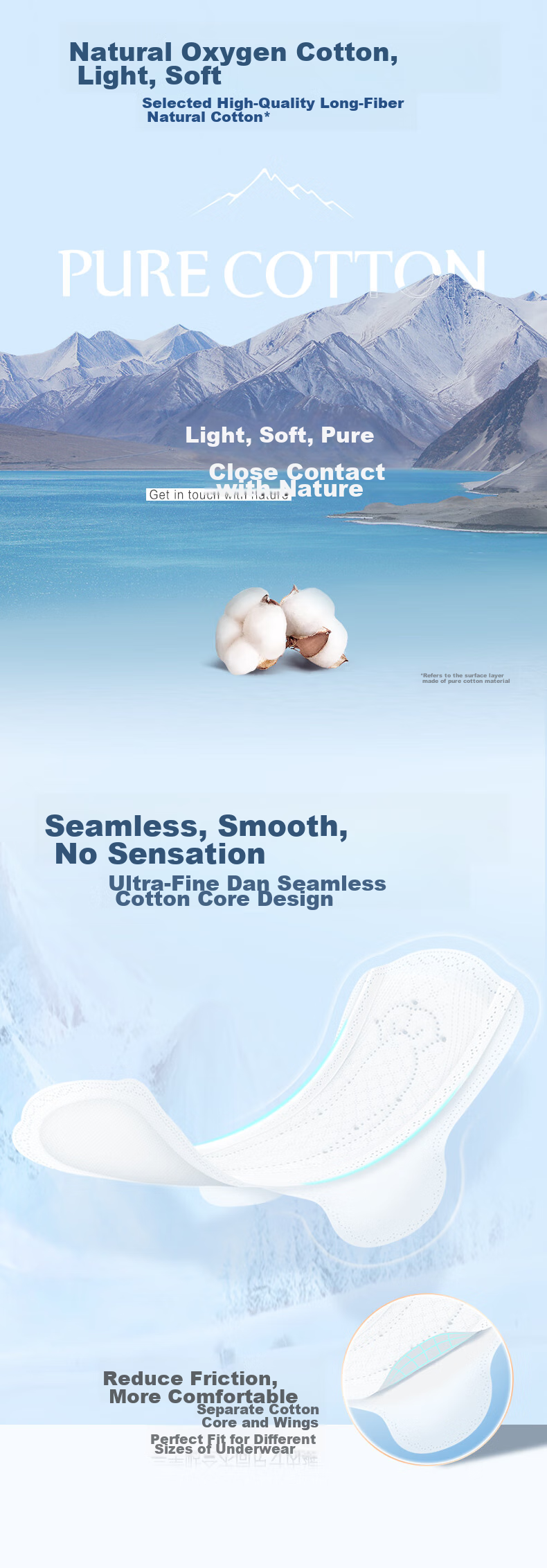 Taotaoyangmian Tianshan White Pure Cotton Disinfection-Grade Sanitary Napkins, Extended Daytime Use, 265mm*6 Pieces, Sold by JD 8