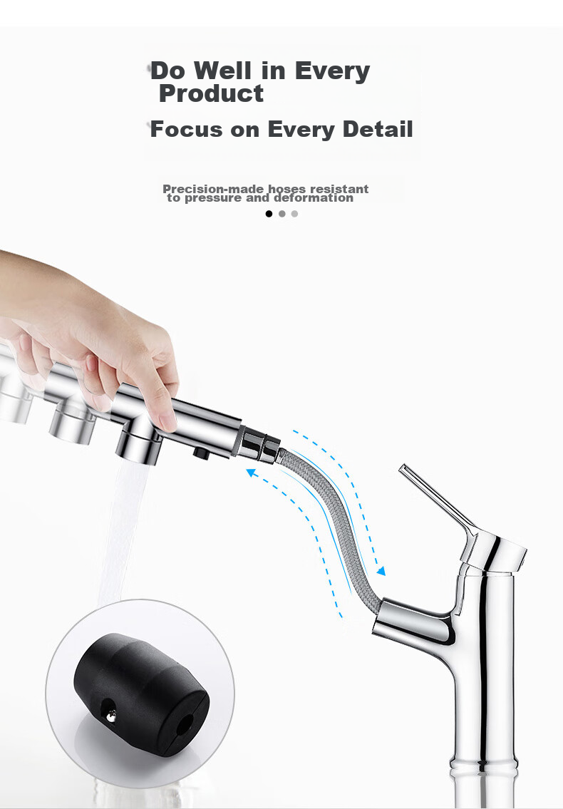 FAENZA Bathroom Sink Faucet, Multifunctional Pull-Out Design, for Face Washing Basin And Countertop, Hot And Cold Water Tap, Model 201CP 6