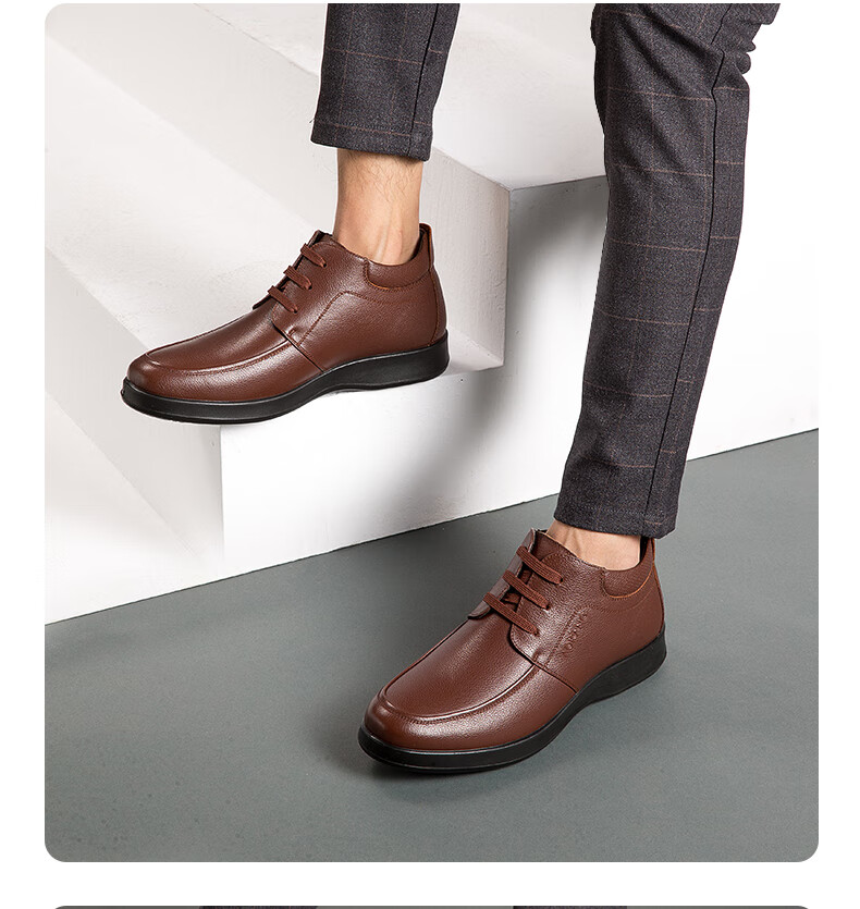 Aokang Casual Business Fleece-Lined Warm Cotton Shoes, Simple And Comfortable Cowhide Shoes for Men, Black, Size 39 12