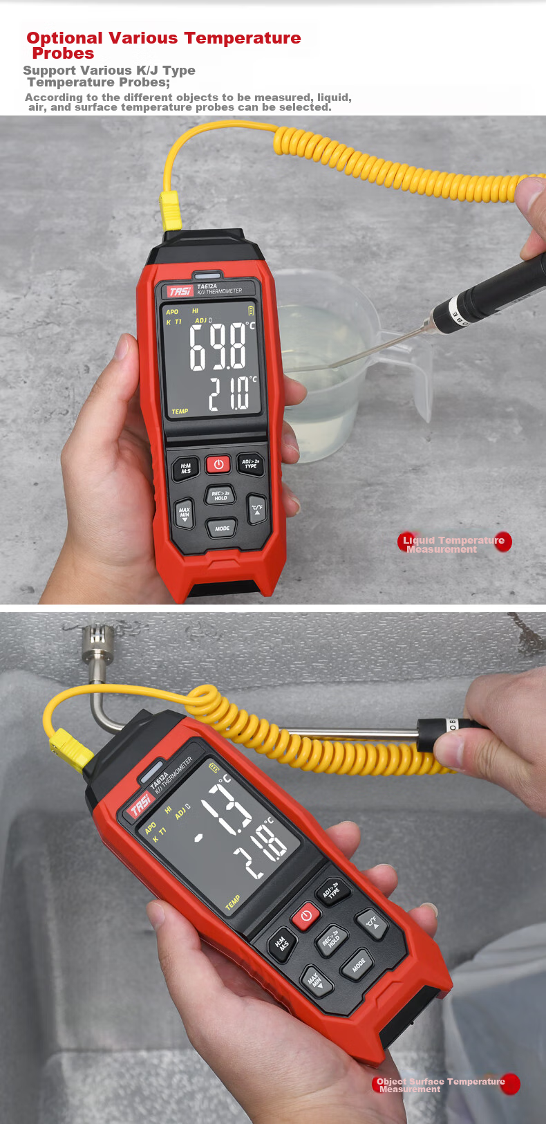 Teans Thermocouple Temperature Meter Multi-Channel Temperature Tester Recorder Contact Thermometer TA612C 9