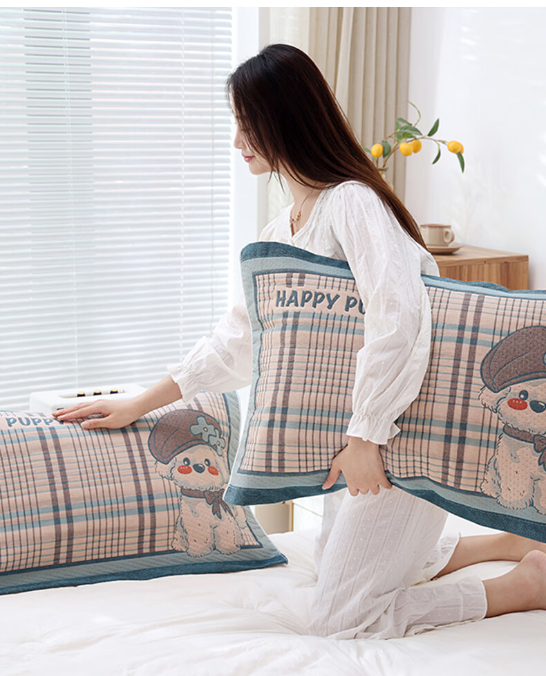 Grace 7A Antibacterial Four-Layer Breathable Extra Large Thick Gauze Pillowcase, Elegant Wang - Blue, 78*52cm, One Pair 1
