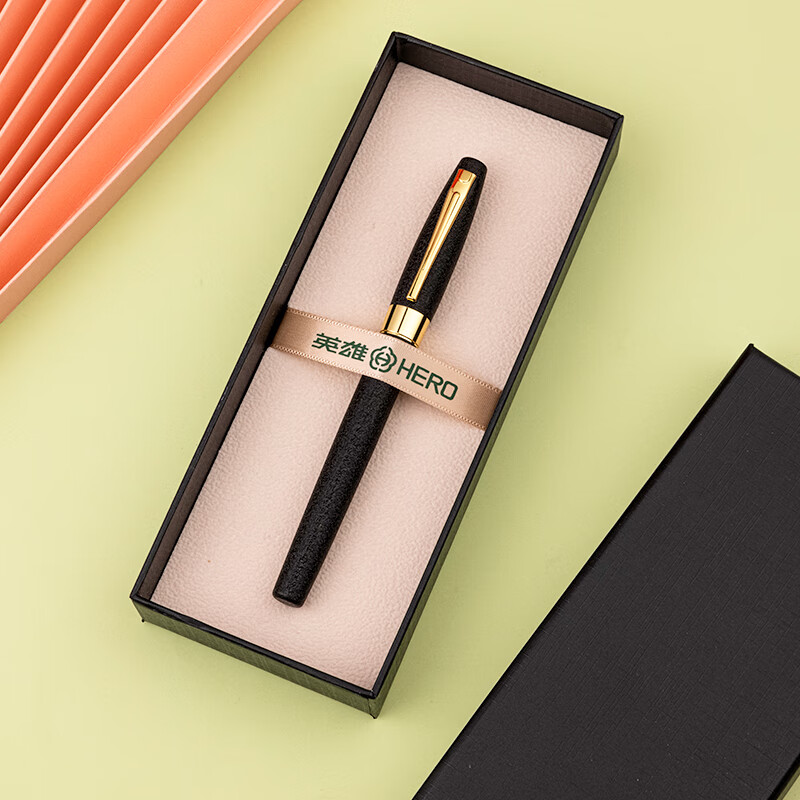 HERO Fountain Pen, Yayue Series, Iridium Nib Signature Pen, Stylish Student Birthday Gift, Black, Fine Nib