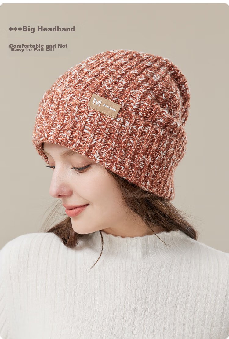 JIUMU Wool Warm Knit Hat, Autumn And Winter Knitted Cap, Cold Hat, Winter Hat, Large Head Circumference Slouchy Hat, Cold-Proof Hat for Women in Winter 6