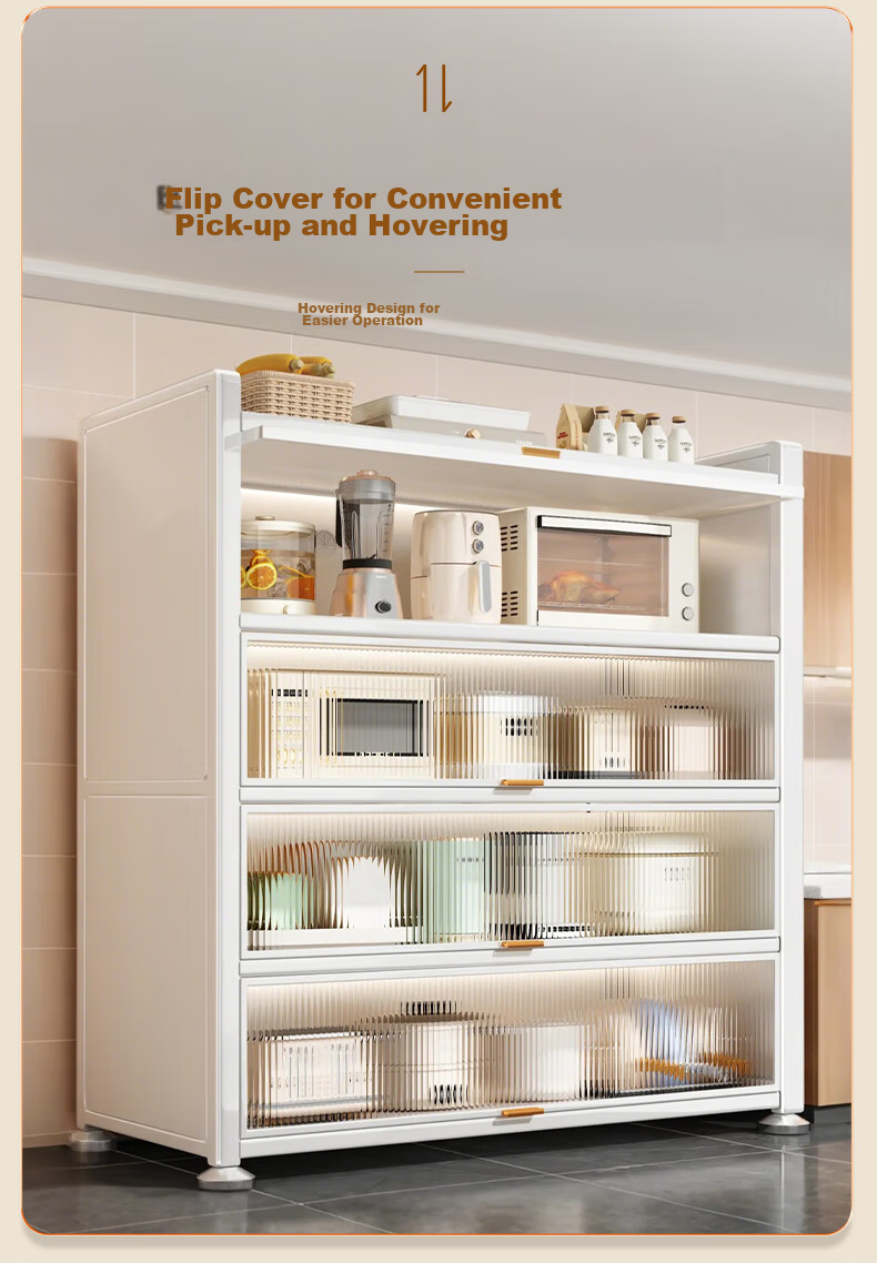 Jiabangshou Kitchen Utensil Storage Rack, Floor-Standing Microwave Oven Organizer, Multi-Layer Dustproof Storage Cabinet, Multifunctional Cupboard, Length 80cm 8