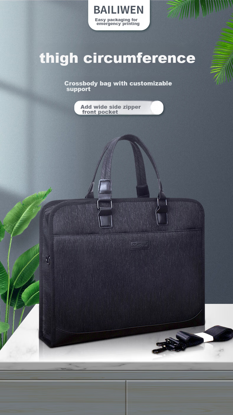 Bailiwen B0074 Black 3D Double-Layer Handbag, Office Meeting Bag, Document Bag, Handheld Shoulder Crossbody Large Capacity Men's Briefcase, Laptop Bag, Business Office Bag, Conference Handbag 1