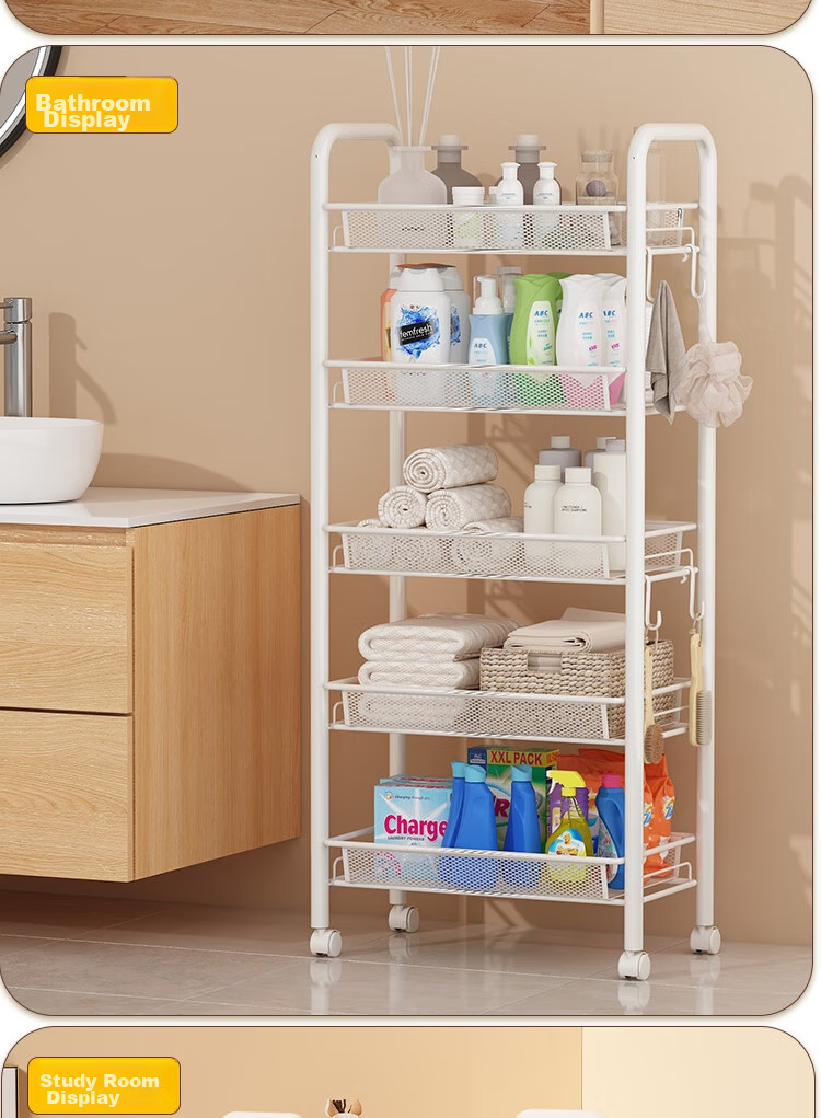 Anerya Kitchen Storage Rack, Snack Cart, Floor-Standing Multi-Layer Organizer, Bathroom Wheeled Shelf, Vegetable Rack, White, 4 Tiers 12