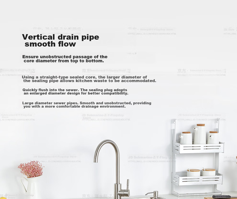 Submarine CSQ-2C Double Sink Drain Pipe with Anti-Odor And Space-Saving Features, ABS Material, Extended to 95 Cm 6