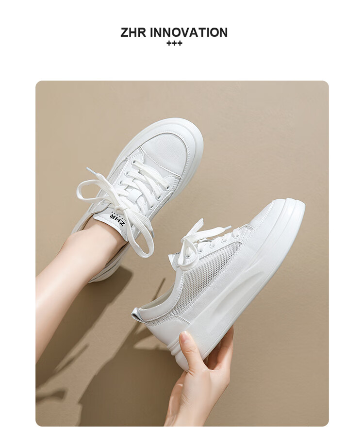 ZHR Women's Casual White Sneakers Soft Sole Breathable Low-top Comfortable Shoes AH105F White Size 34 16