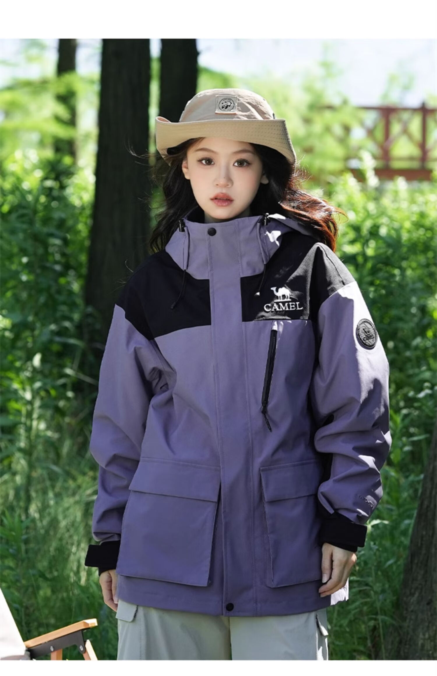 CAMEL Three-In Outdoor Jacket, Hiking Windproof Waterproof Coat, Camping Trekking Outerwear, O606, Phantom Black, XL 18