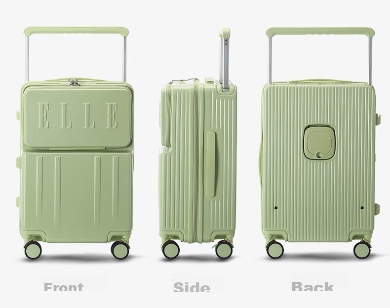 ELLE Front-Opening Luggage with Wide Handle, Large Capacity Travel Suitcase, Fashionable Password Lock, Check-In Case, 24-Inch, Gree 12