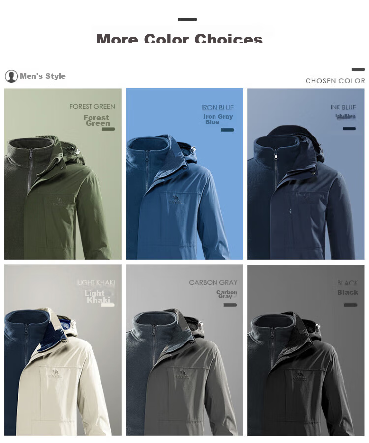 CAMEL Windbreaker Jacket for Men And Women, Three-In Detachable Two-Piece Set, Outdoor Heavy Rain-Proof Waterproof Windproof Mountaineering Suit 12